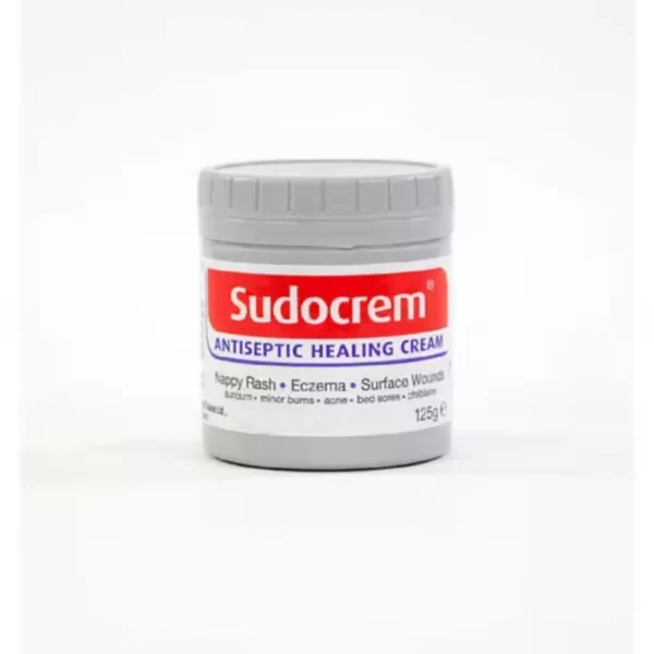 Sudocrem Antiseptic Healing Cream 125 g soothes and protects irritated skin. Zinc oxide–based formula helps relieve diaper rash, acne, minor burns, cuts, and redness, making it suitable for babies, children, and adults.