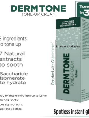 Dermtone Tone-Up Cream – Your Everyday Instant Glow Booster Short Description A dermatologically tested, multi-action tone-up cream engineered to deliver an instant spotless glow in just 3 seconds that lasts up to 12 hours. Enriched with Glutathione, Niacinamide, and Saccharide Isomerate, this lightweight, non-greasy hybrid formula instantly brightens dull skin while offering deep moisturization and robust skin barrier support.