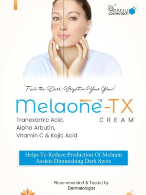 Melaone-TX Cream (15g) – Advanced Depigmenting & Skin Balancing Treatment Short Description A dermatologist-recommended, multifaceted hyperpigmentation treatment formulated with Tranexamic Acid, Alpha Arbutin, Kojic Acid, and Vitamin C. This specialized cream works at the cellular source to minimize melanin production, fade stubborn dark spots, and correct melasma for a brighter, more radiant complexion.