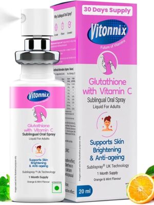 Vitonnix Glutathione with Vitamin C Sublingual Oral Spray (20ml) – Skin Brightening & Anti-Ageing