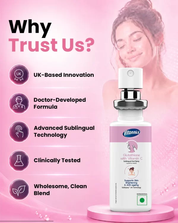 Vitonnix Glutathione with Vitamin C Sublingual Oral Spray (20ml) – Skin Brightening & Anti-Ageing